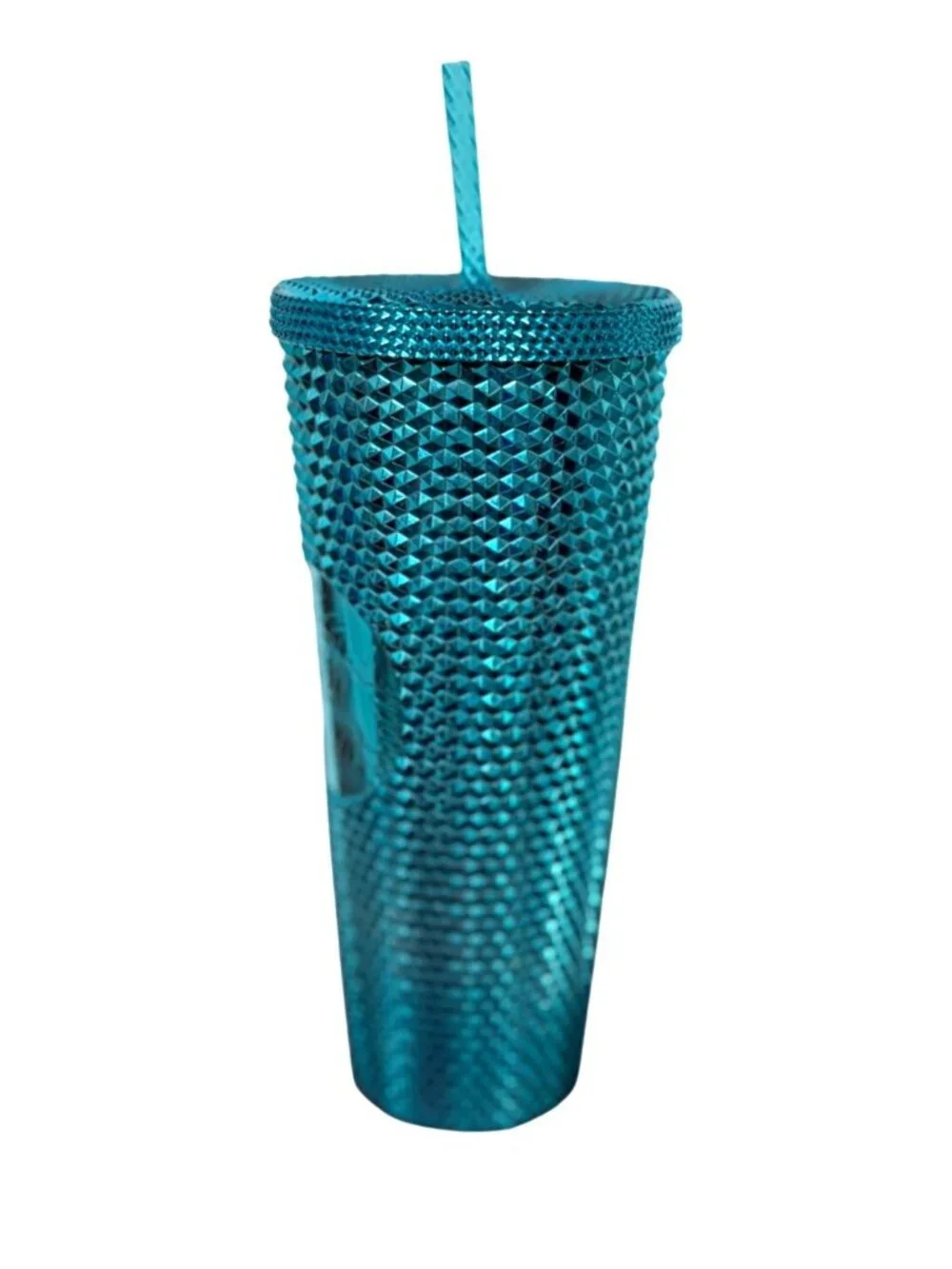 Starbucks Blue 24 oz Metallic Textured Tumbler Cup Mug Hot Cold With Straw